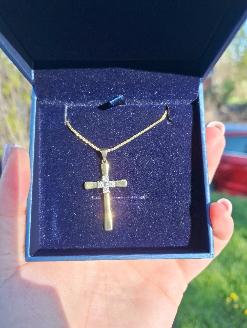 New Gold Plated Sterling Silver Cross Pendant Necklace Cubix Zirconia